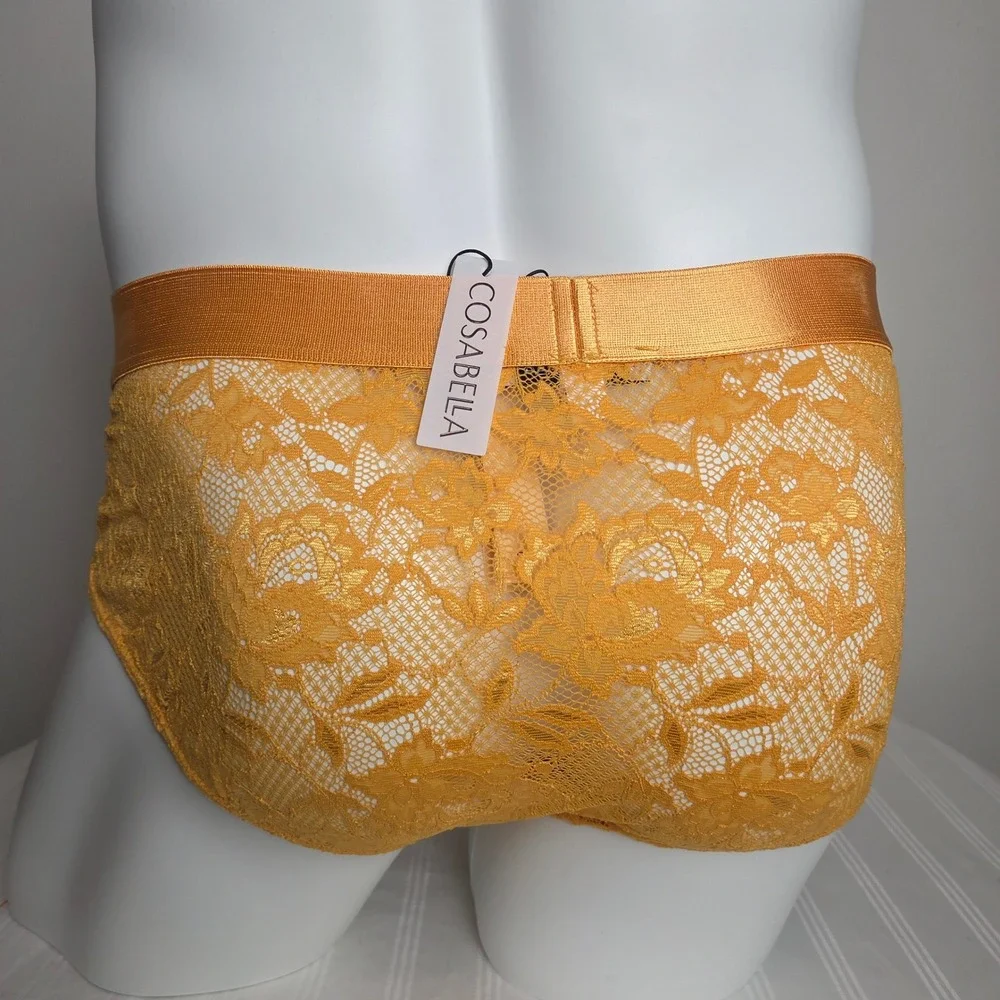 Cosabella Luxurious Mens Mid Rise Lace Brief Turmeric Yellow Underwear
